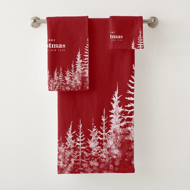 Merry Christmas White Trees Bath Towel Set (Insitu)