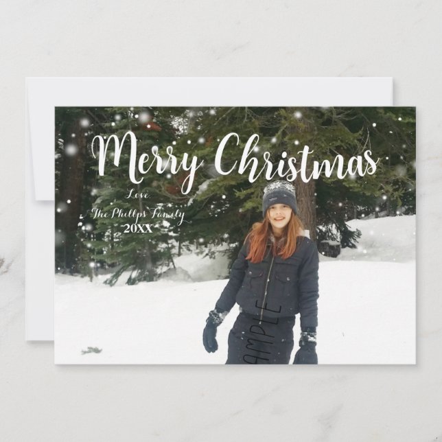 MERRY CHRISTMAS White Type Custom Holiday Photo (Front)