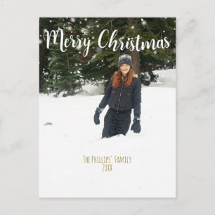 MERRY CHRISTMAS White Type Custom Holiday Photo Postcard