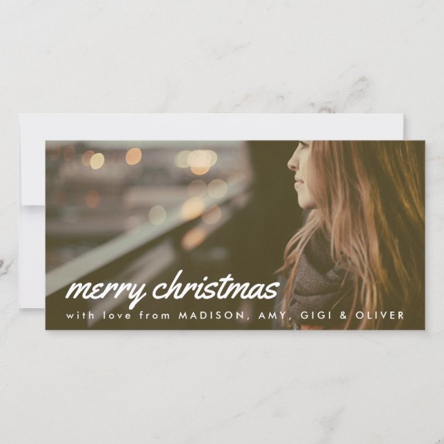 Merry Christmas White Typography Christmas Photo Holiday Card (Front)