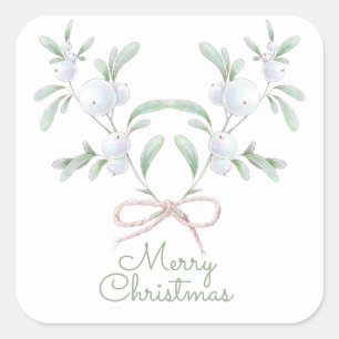 Merry Christmas White Winter Berries Square Sticker