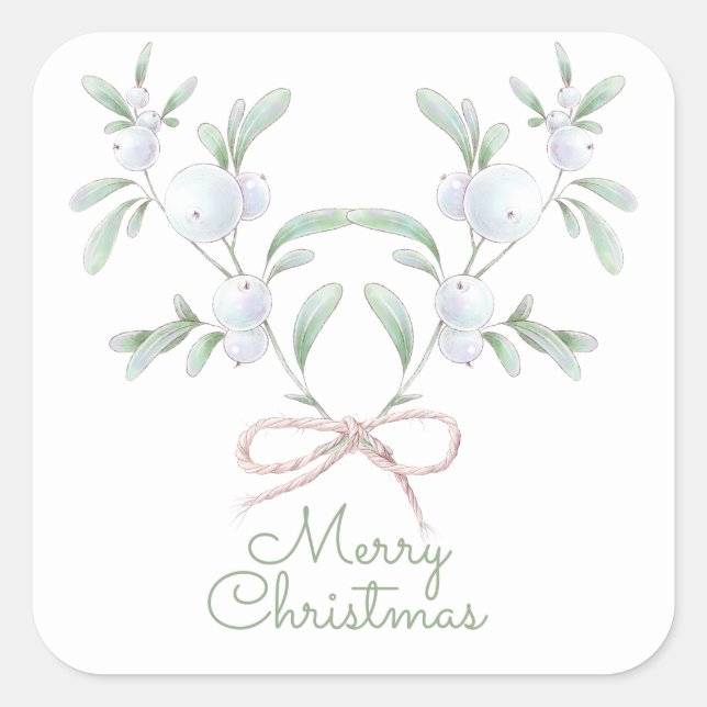 Merry Christmas  White Winter Berries   Square Sticker (Front)