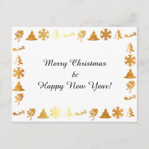 'Merry Christmas' white with golden icons postcard