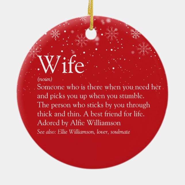 Merry Christmas Wife Definition Snowflakes Ceramic Tree Decoration (Back)