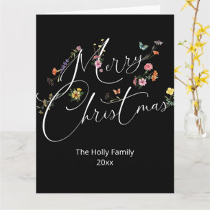Merry Christmas Wild Flowers Holiday Greeting Card