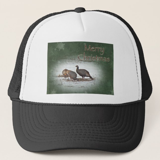 Merry Christmas Wild Turkey Trucker Hat (Front)