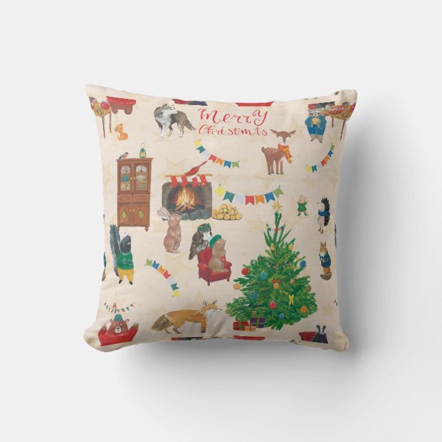 Merry Christmas Wildlife Fun Cushion (Front)