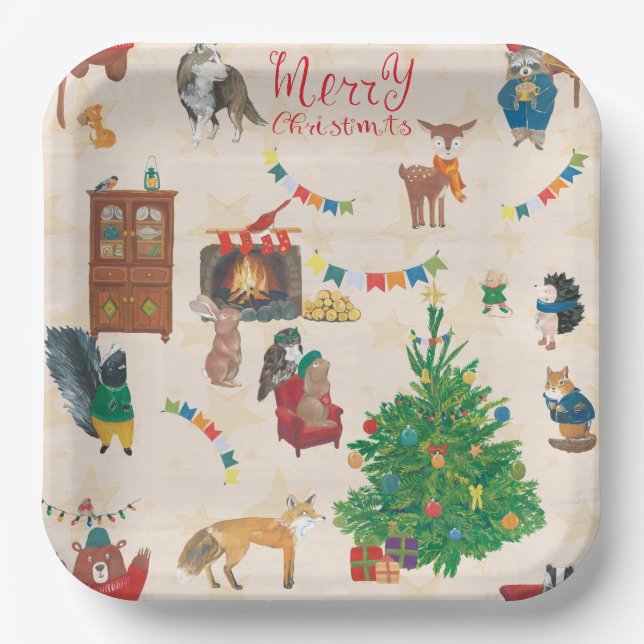 Merry Christmas Wildlife Fun Paper Plate (Front)