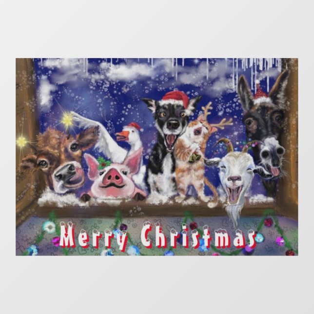 Merry Christmas Window Cling Animal Party Funny (Sheet)
