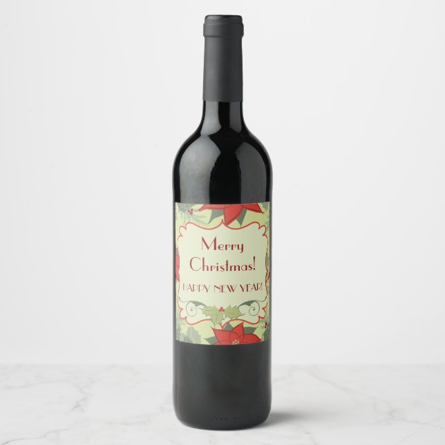 Merry Christmas! Wine Bottle Labels, Poinsettias Wine Label (Front)
