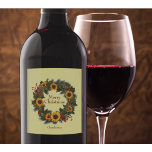 Merry Christmas Wine Sunflower Wreath Holly Joy Wine Label<br><div class="desc">Custom Christmas wine labels with a unique wreath of holly and sunflowers. Personalise this wine label</div>
