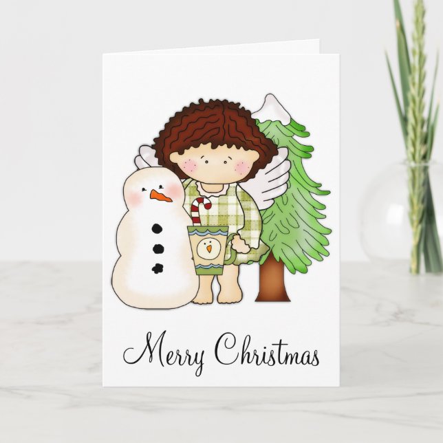 Merry Christmas Winter Angel, Snowman & Cocoa Card (Front)