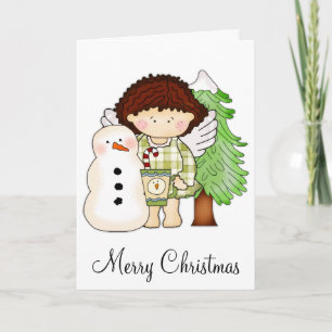 Merry Christmas Winter Angel, Snowman & Cocoa Card