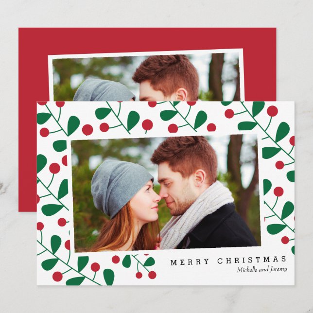 Merry Christmas Winter Berries Photo Card Holidays (Front/Back)