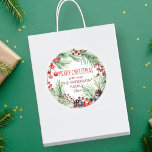 Merry Christmas winter berries pines wreath Classic Round Sticker<br><div class="desc">Merry Christmas watercolor winter berries pines wreath gift stickers ,  rustic pine branches with winter berries and pine cones</div>