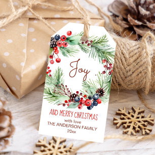 Merry Christmas winter berries pines wreath Gift Tags