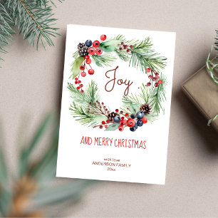 Merry Christmas winter berries pines wreath Holiday Card