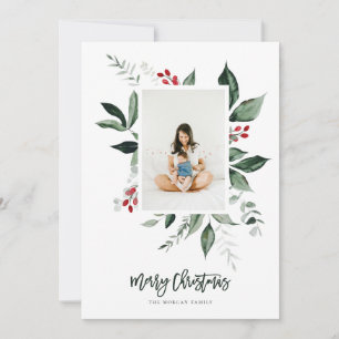 Merry Christmas Winter Berry Botanical Photo Holiday Card