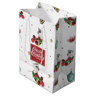 Merry Christmas Winter Bird Pattern Personalised Medium Gift Bag