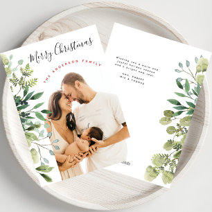 Merry Christmas Winter Botanicals Elegant Photo Holiday Card