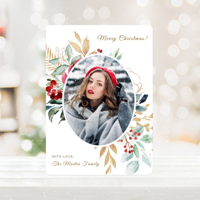 Merry Christmas Winter Bouquet Photo Holiday Card (Creator Uploaded)