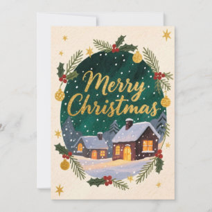 Merry Christmas Winter Cottage Holiday Card