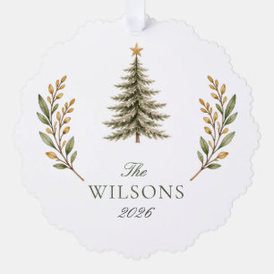Merry Christmas Winter Cottage Holiday Family Tree Decoration Card