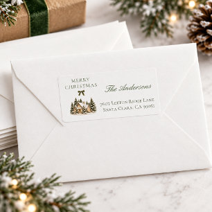 Merry Christmas Winter Cottage Olive Family Addres Label