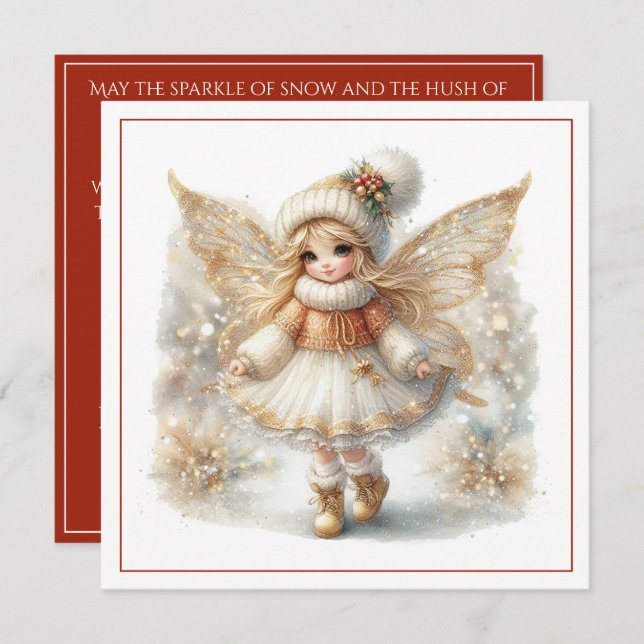Merry Christmas – Winter Fairy with Golden Wings & (Front/Back)
