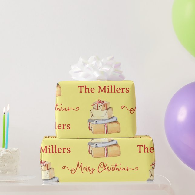 Merry Christmas Winter Family Yellow Gifts Wrapping Paper (Party Gifts)