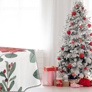 Merry Christmas Winter Floral Tablecloth