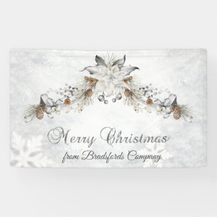 Merry Christmas Winter Flowers Pinecones Banner