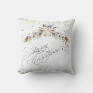 Merry Christmas Winter Flowers Pinecones Cushion