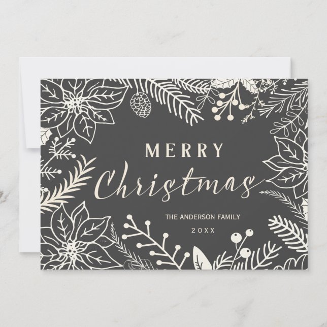 MERRY CHRISTMAS WINTER FOLIAGE CHALKBOARD PHOTO HOLIDAY CARD (Front)