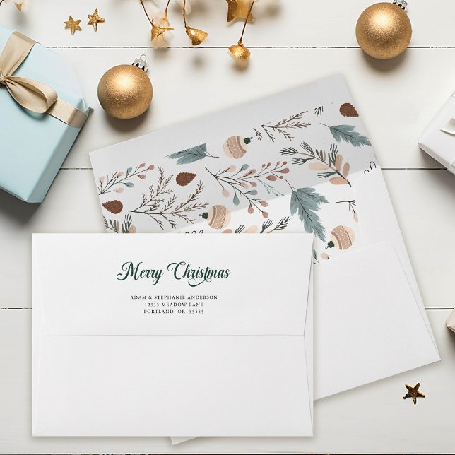 Merry Christmas Winter Foliage Elegant Script Envelope (Creator Uploaded)