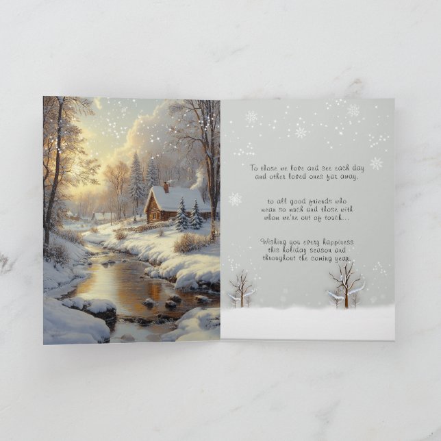 Merry Christmas Winter Forest River Snowflakes Holiday Card (Inside)