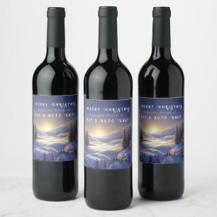 Merry Christmas Winter Forest Sunrise Landscape Wine Label