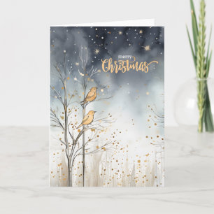 Merry Christmas Winter Forest Wild Birds Navy Holiday Card