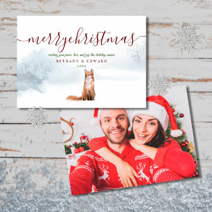 Merry Christmas Winter Fox Couple Photo Holiday Card