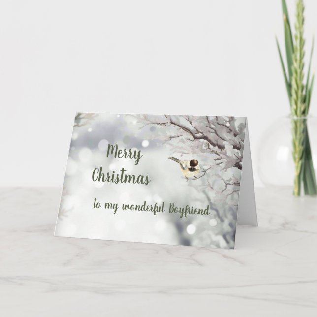 Merry Christmas Winter Frost Bird Boyfriend Holiday Card (Front)