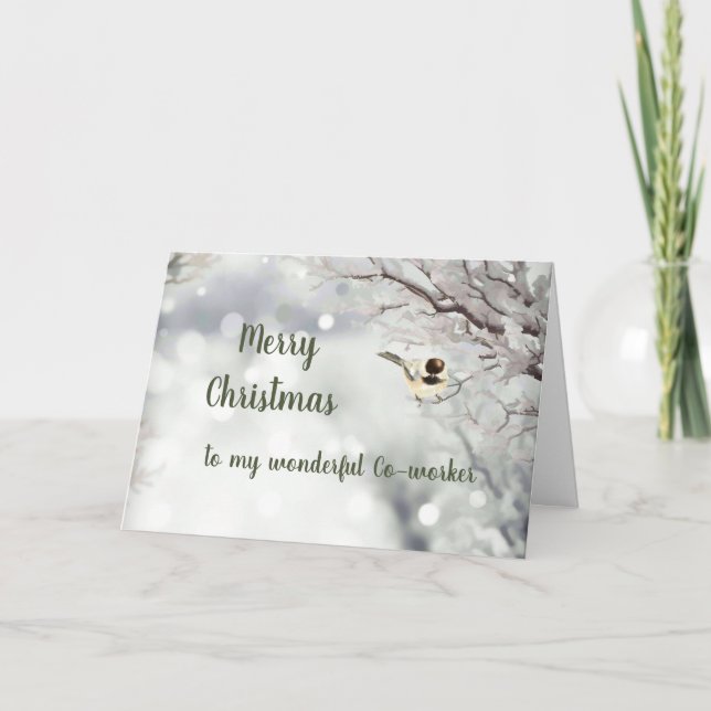 Merry Christmas Winter Frost Bird Co-worker Holiday Card (Front)