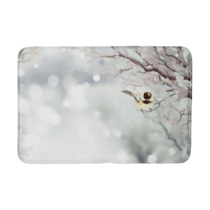 Merry Christmas Winter Frost Bird Traditional Bath Mat