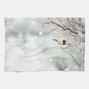 Merry Christmas Winter Frost Bird Traditional Tea Towel