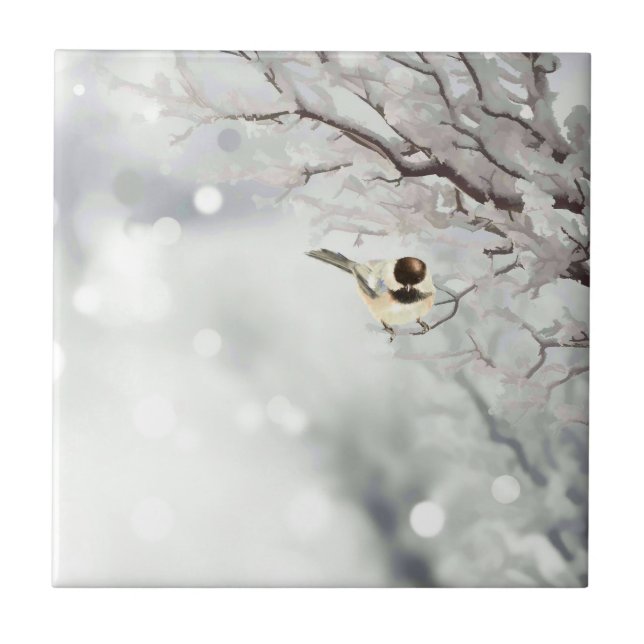 Merry Christmas Winter Frost Bird Traditional Tile (Front)