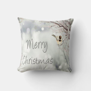 Merry Christmas Winter Frosty Bird Traditional Cushion