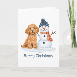 Merry Christmas Winter Goldendoodle Dog Snowman Card