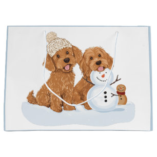 Merry Christmas Winter Goldendoodle Dog Snowman Large Gift Bag