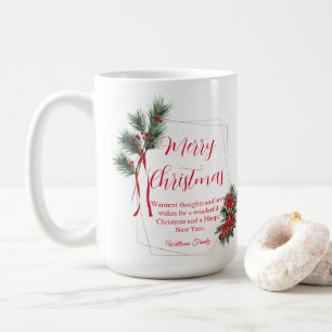 merry christmas winter greenery floral red green coffee mug