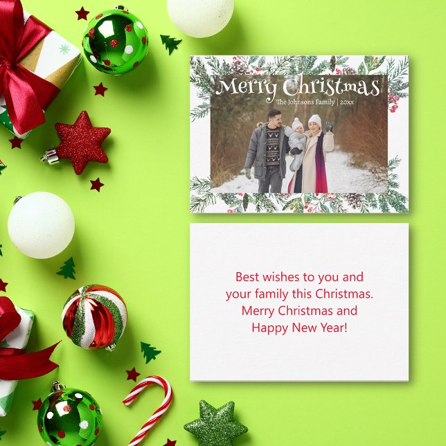 merry christmas winter greenery holiday photo  card (Creator Uploaded)