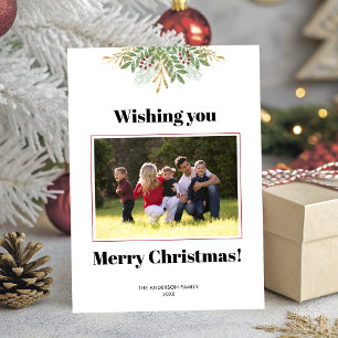Merry Christmas Winter Greenery Photo Christmas Holiday Card